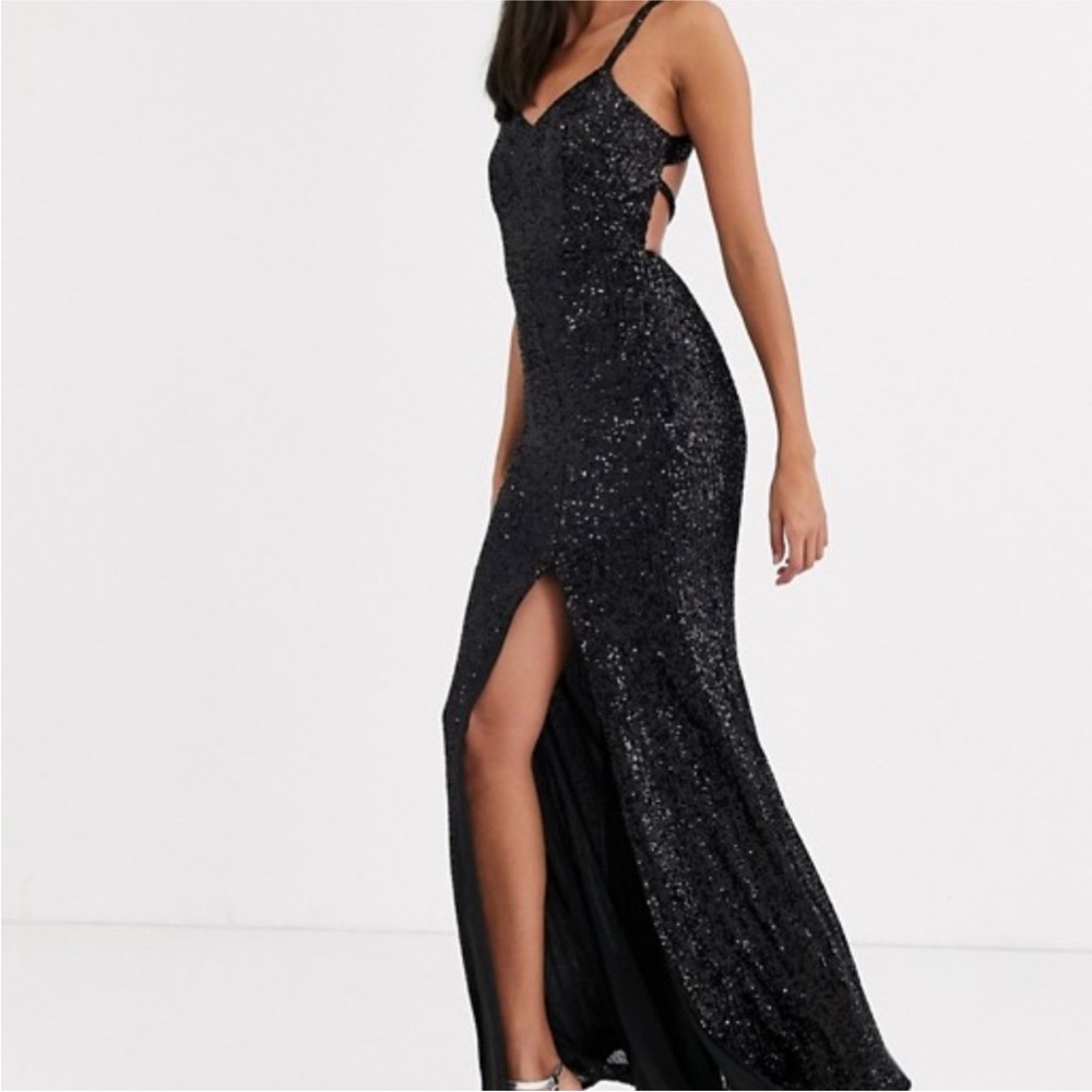 JARLO LONDON NWT Zahara Elegant Black Sequin Evening Gown 16T